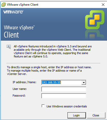 login vmware host